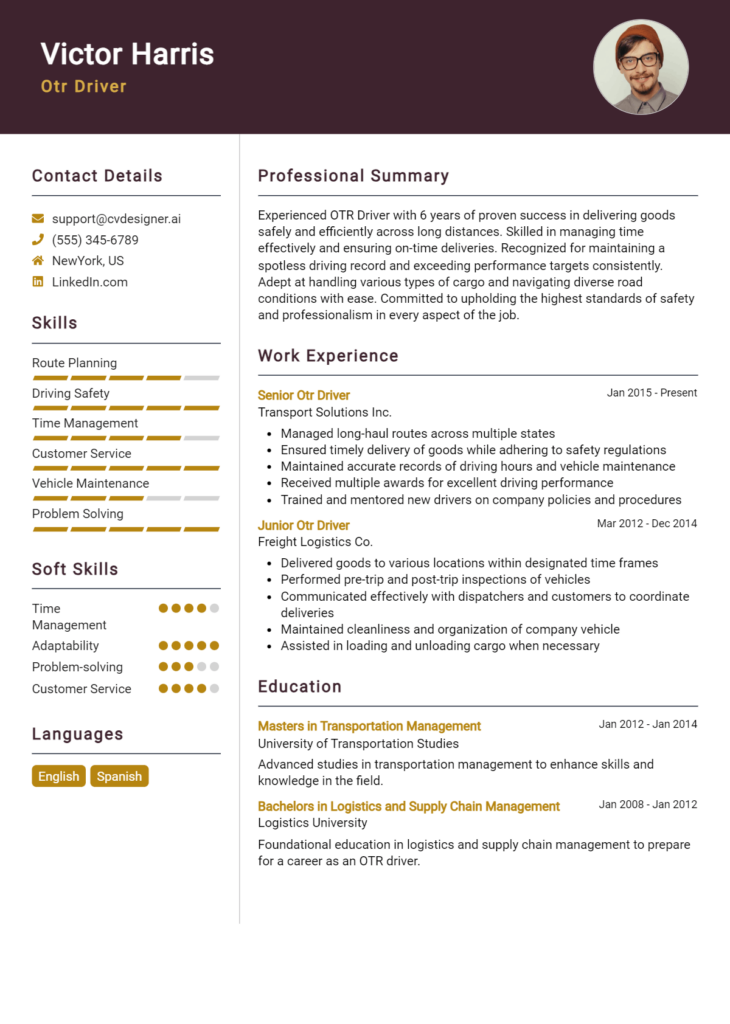 Otr Driver Resume Example