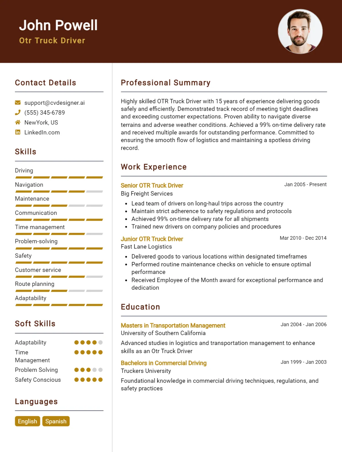 Otr Truck Driver CV Example For 2026: How to Create a Professional CV Preview