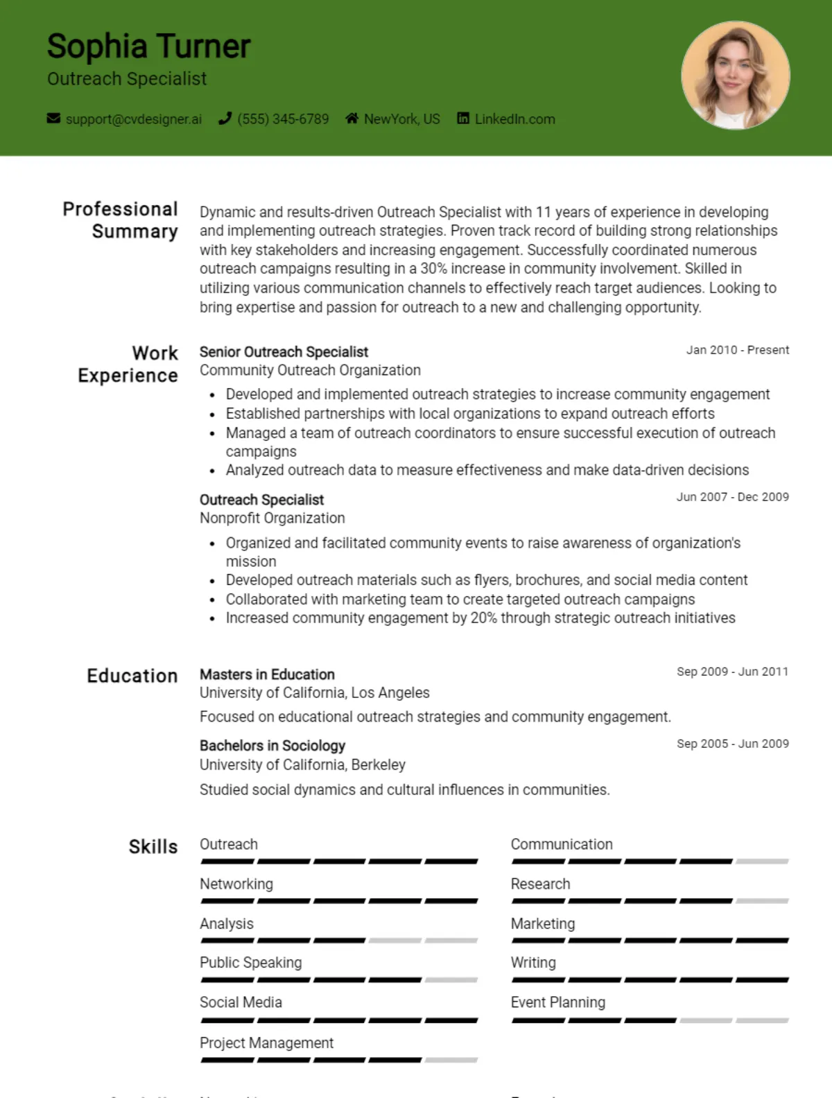 Outreach Specialist CV Example For 2026: Best Tips & Templates Preview