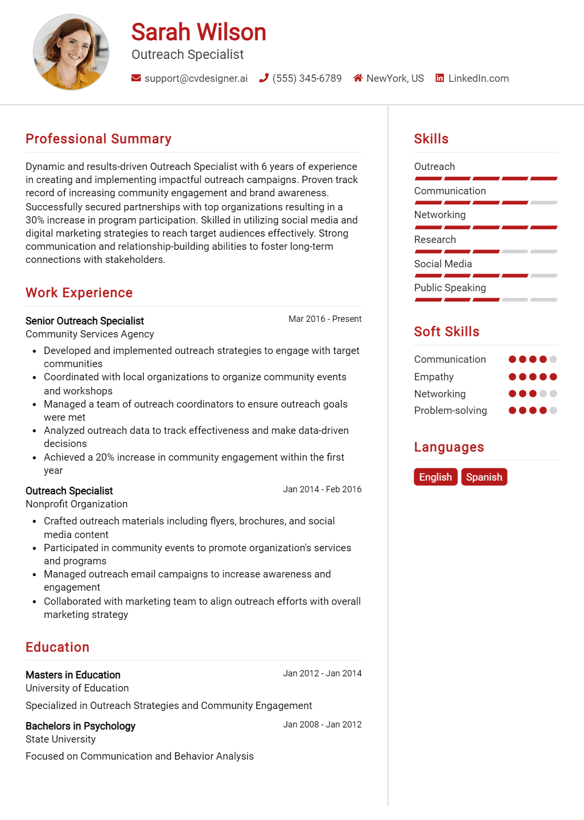 Outreach Specialist Resume Example for 2026: Best Writing Guide Preview