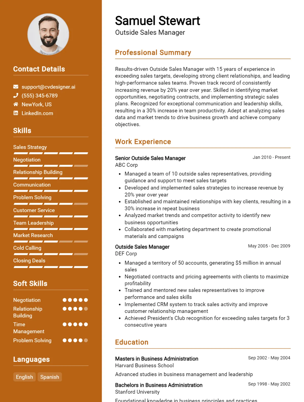 Outside Sales Manager CV Example For 2026: Proven Tips & Templates Preview