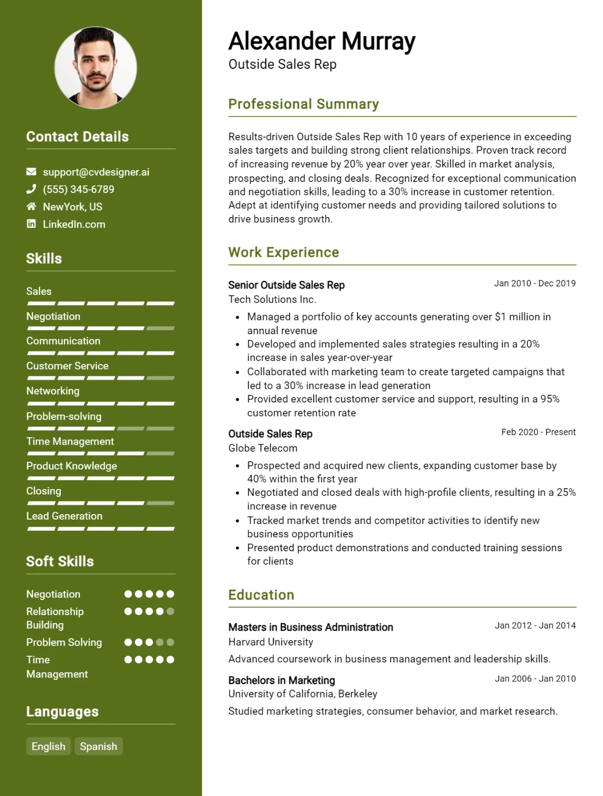Outside Sales Rep CV Example For 2026: Effective CV Writing Tips Preview