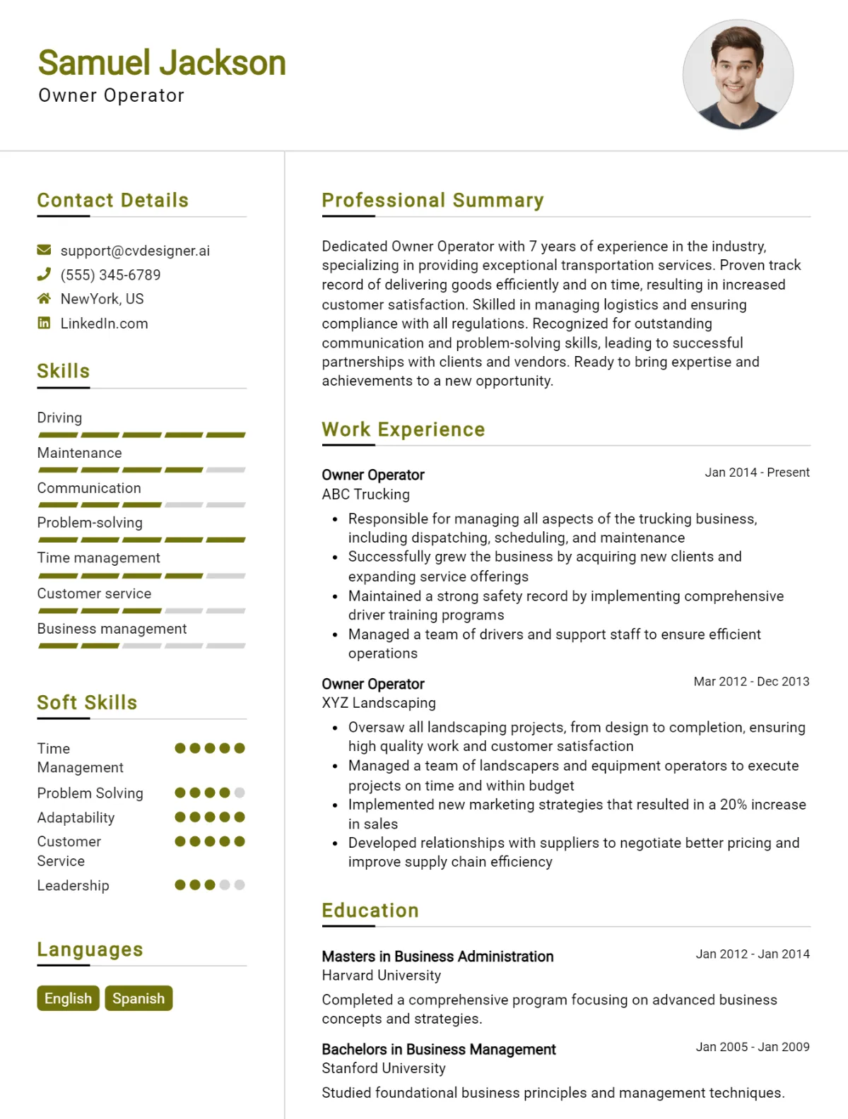 Owner Operator CV Example For 2026: Top CV Skills Preview