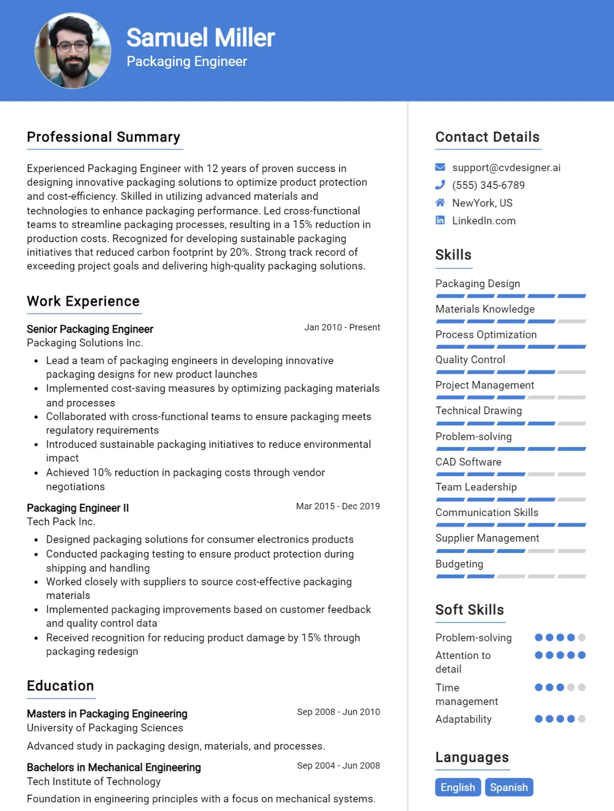 Packaging Engineer CV Example For 2026: Expert Tips & Templates Preview