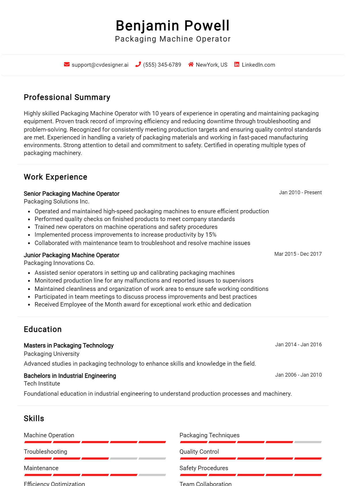 Packaging Machine Operator Resume Example for 2026: Strategies & Templates Preview