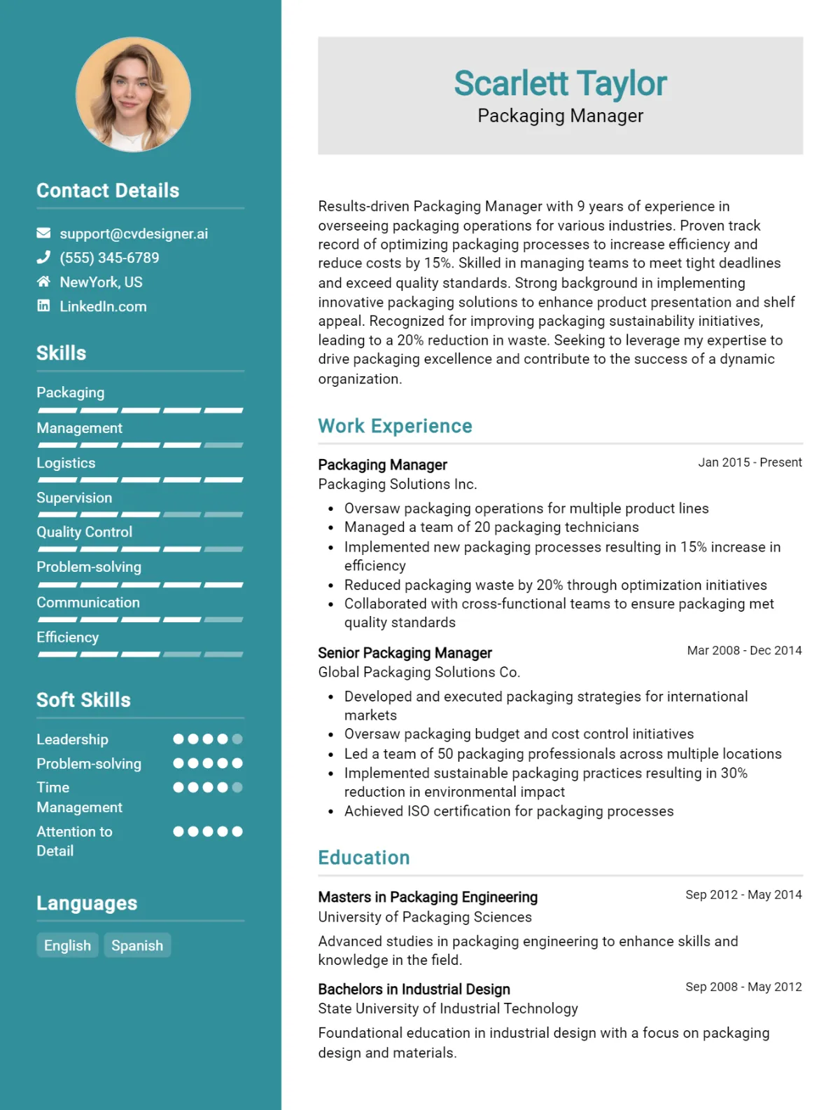 7 Packaging Manager CV Examples For 2026: Top CV Skills Preview