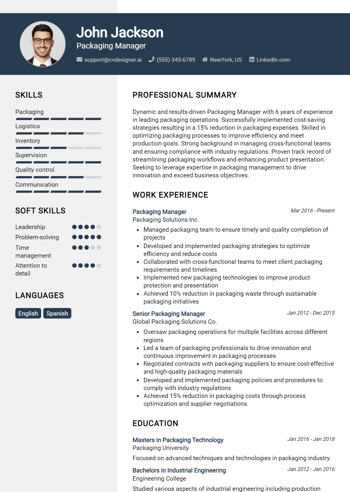 9 Packaging Manager Resume Examples for 2026: Examples & Free Templates Preview