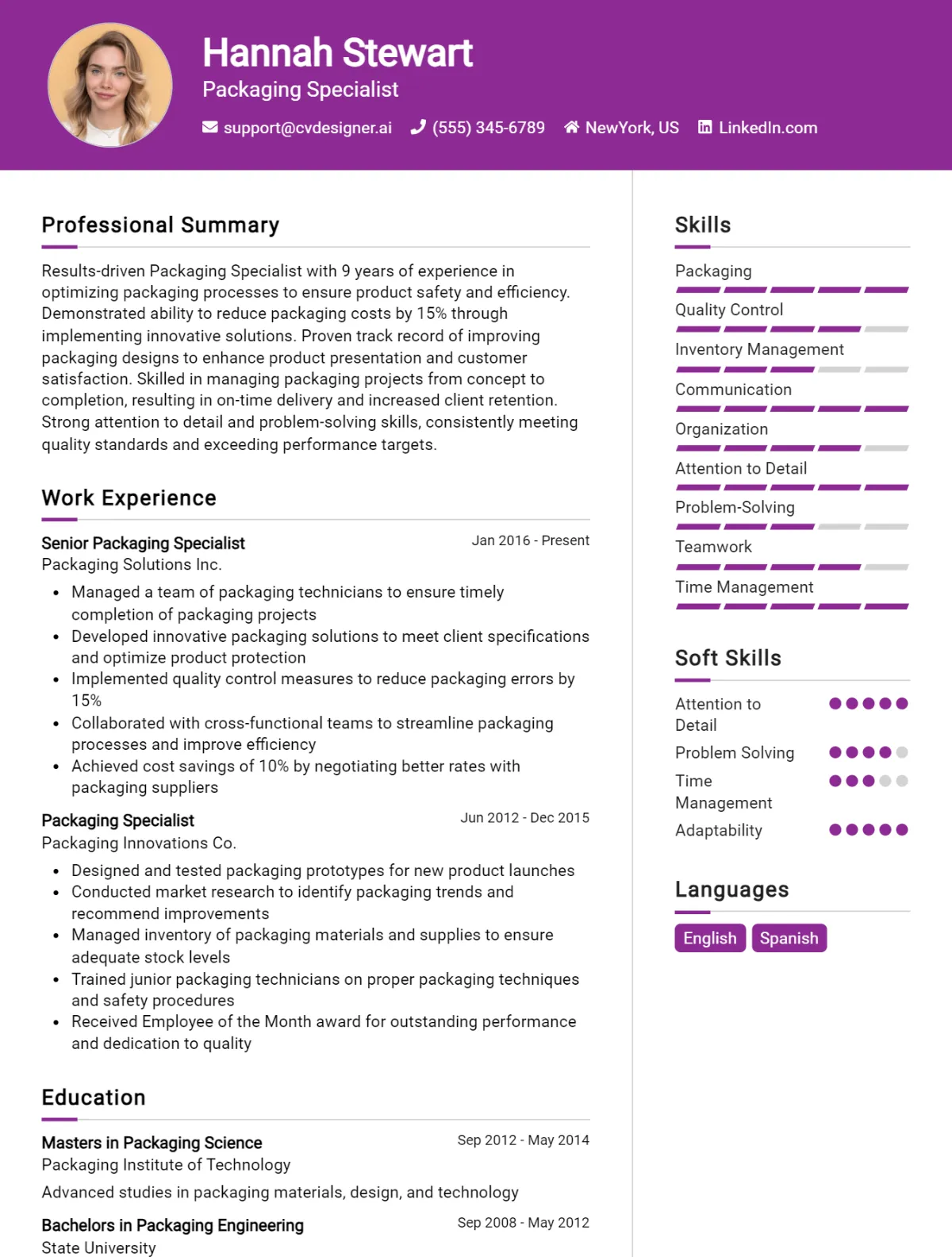 Packaging Specialist CV Example For 2026: How to Create a Professional CV Preview