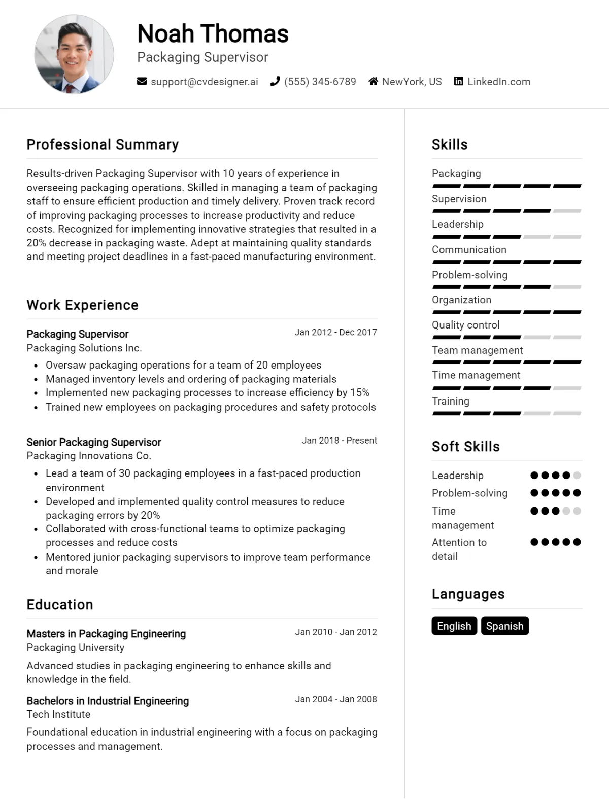 Packaging Supervisor CV Example For 2026: Ultimate Guide Preview