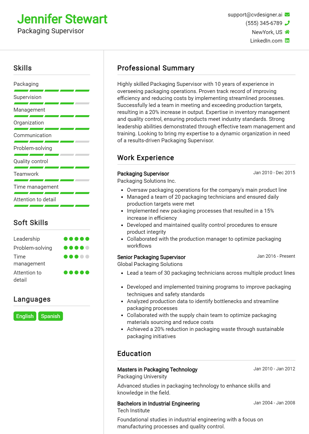 Packaging Supervisor Resume Example for 2026: Strategies & Templates Preview