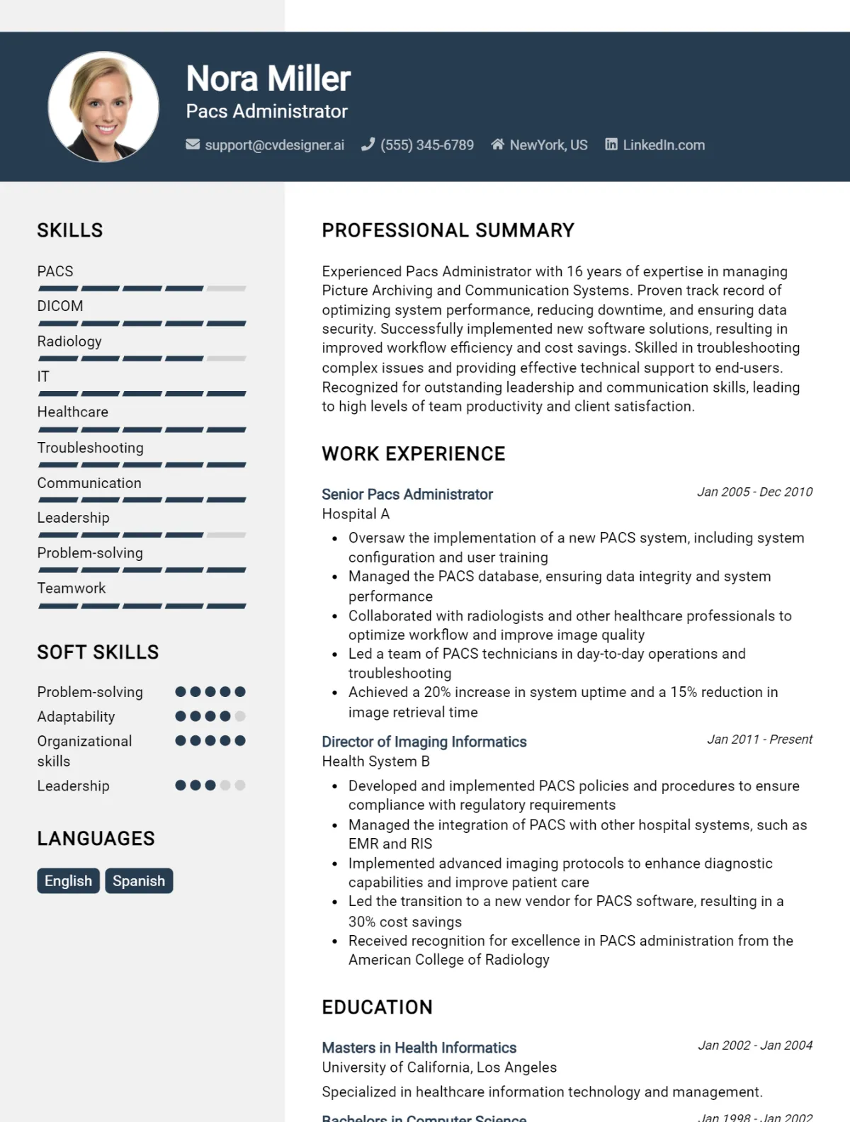 Pacs Administrator CV Example For 2026: How to Create a Professional CV Preview