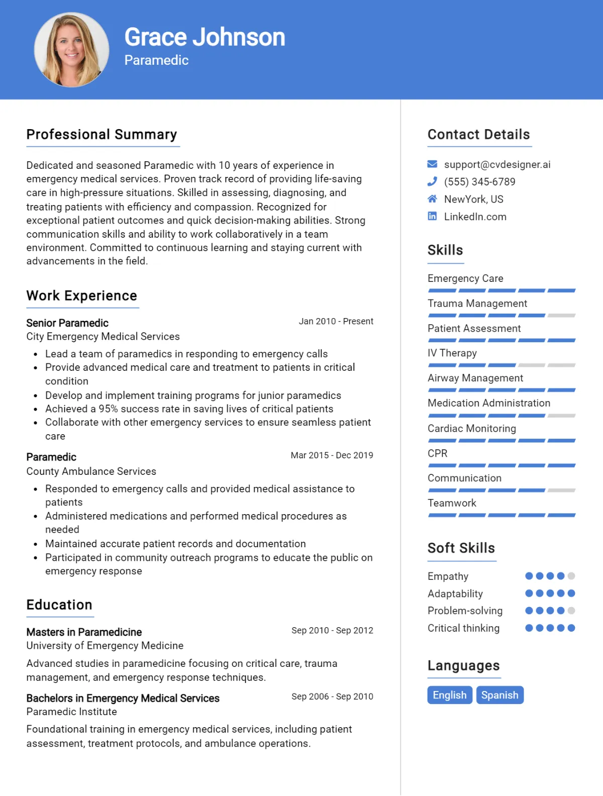 Paramedic CV Example For 2026: Ultimate Guide Preview