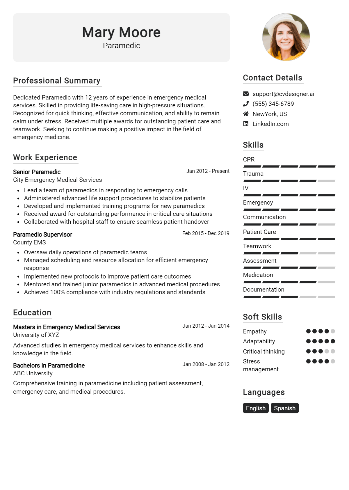 Paramedic Resume Example for 2026: Free Downloadable Templates Preview