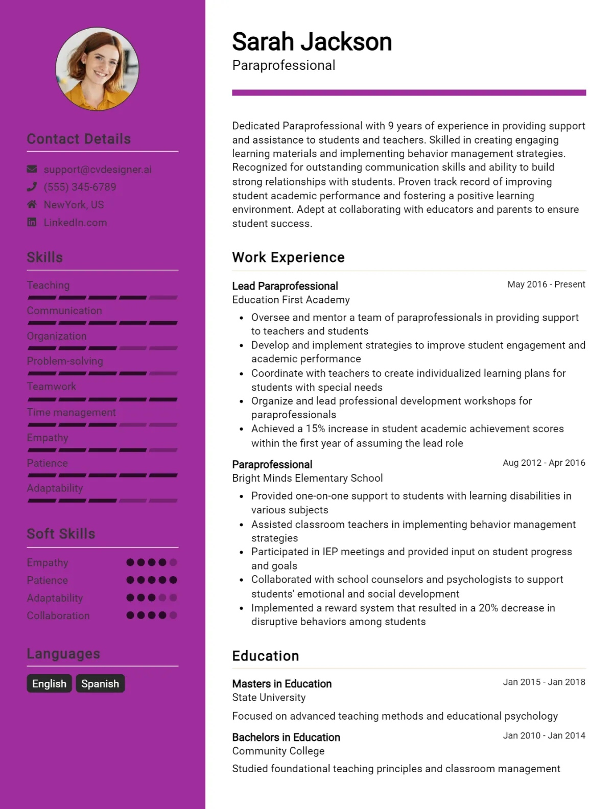 Paraprofessional CV Example For 2026: Proven Tips & Templates Preview