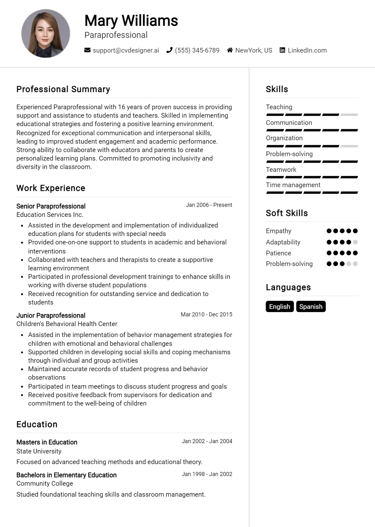 Paraprofessional Resume Example for 2026: Tips & Templates Preview
