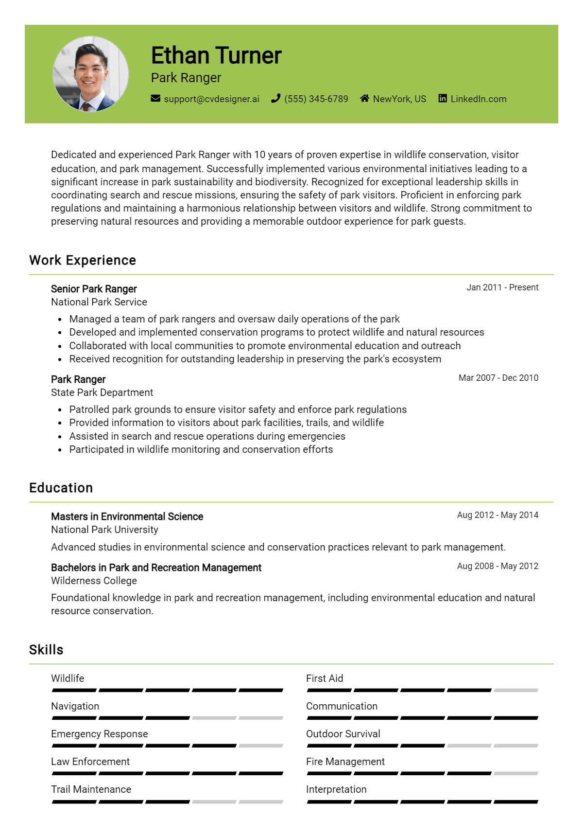 Park Ranger Resume Example for 2026: Free Guide Preview