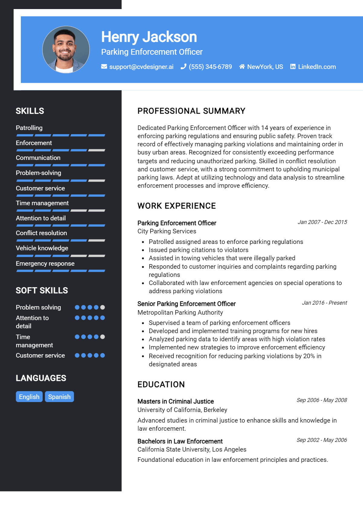 Parking Enforcement Officer Resume Example for 2026: Top CV Skills Preview