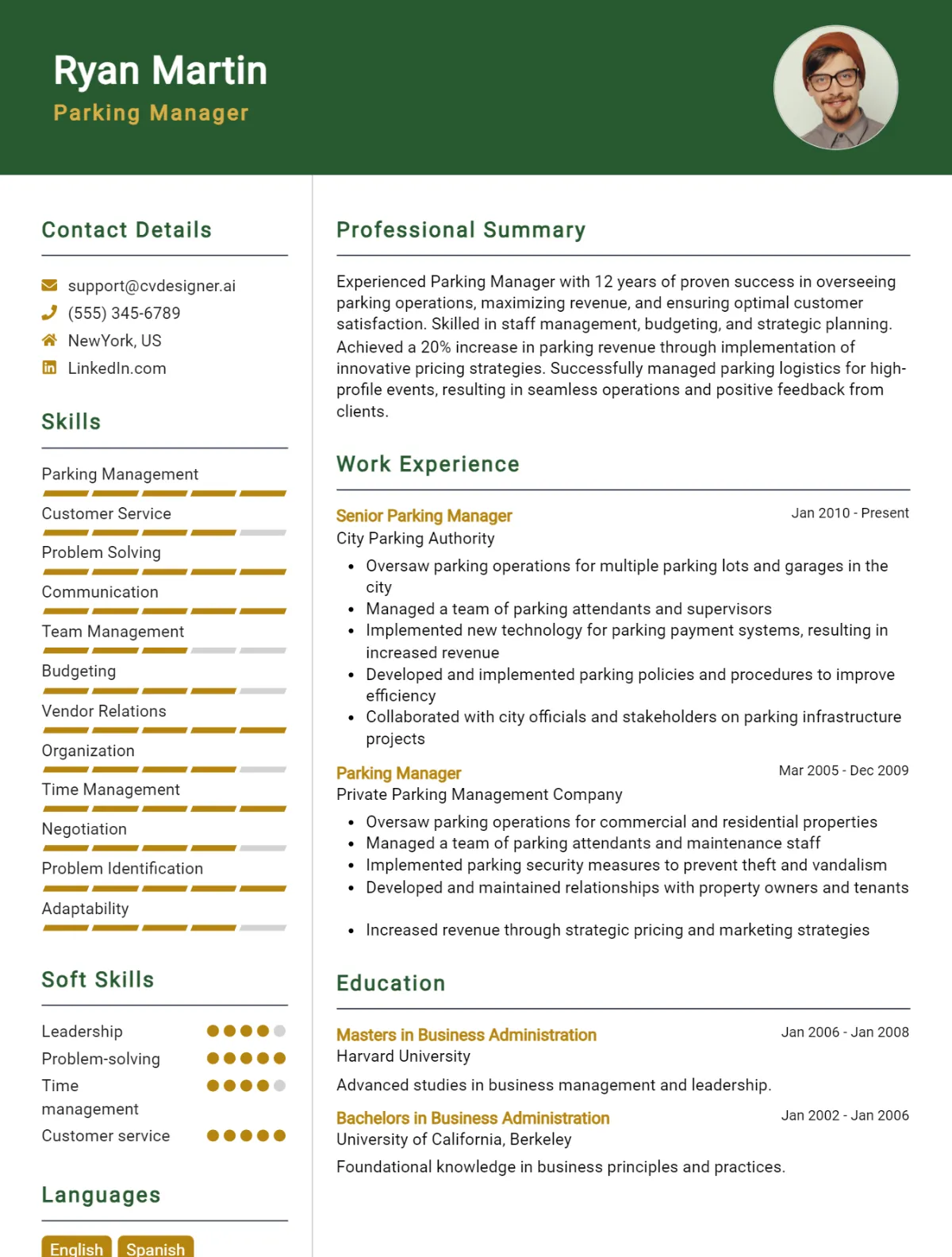 Parking Manager CV Example For 2026: Samples & Best Practices Preview