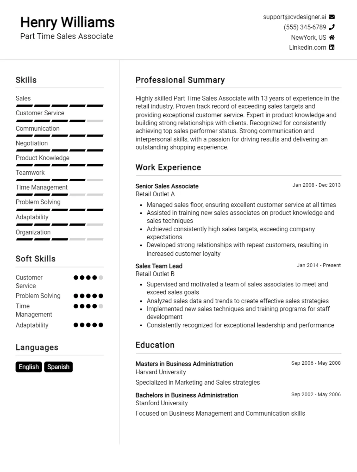 Part Time Sales Associate CV Example For 2026: Ultimate Guide Preview