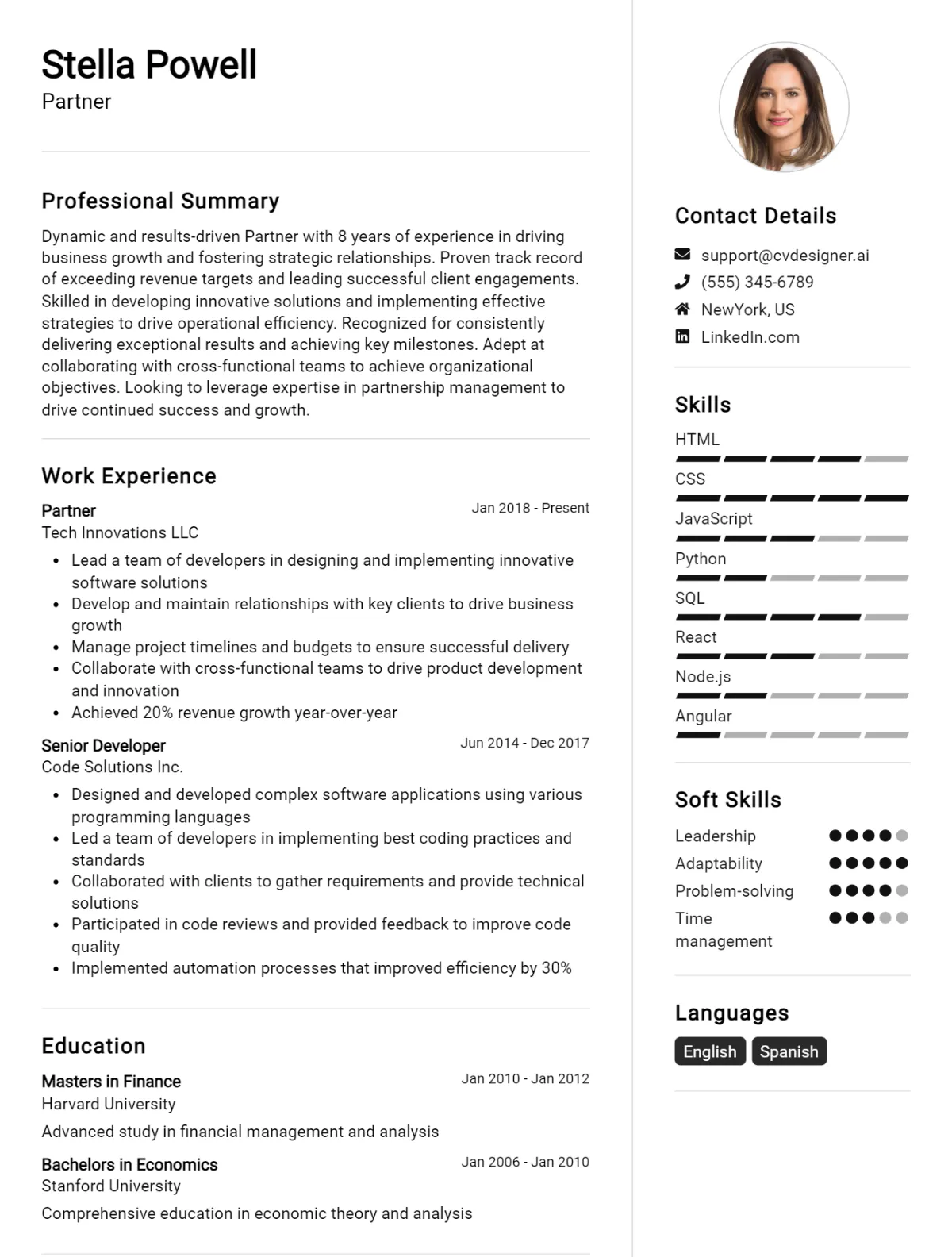 Partner CV Example For 2026: Free Downloadable Templates Preview