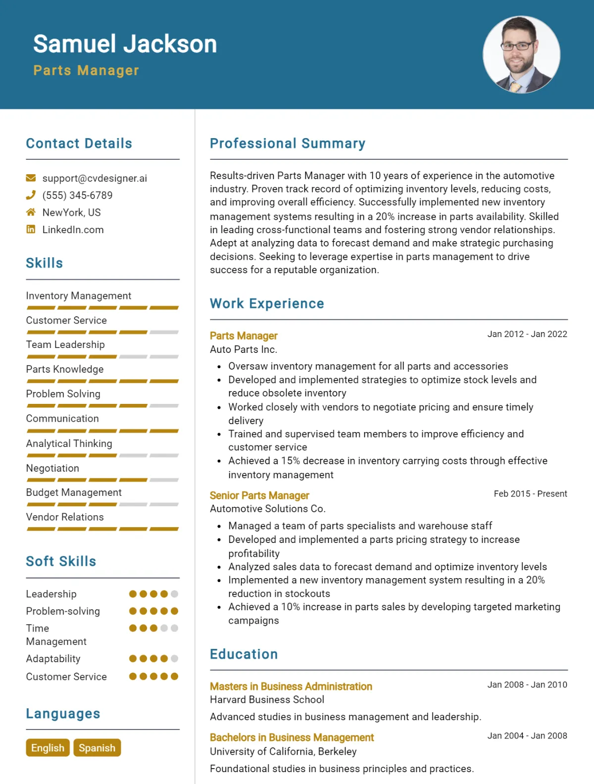 Parts Manager CV Example For 2026: Expert Tips & Templates Preview