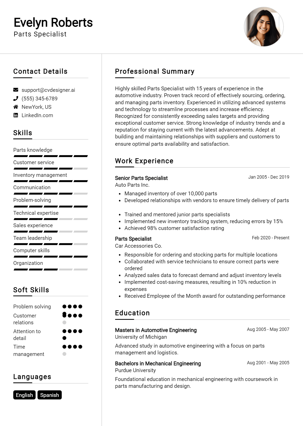Parts Specialist Resume Example for 2026: How to Create a Professional CV Preview