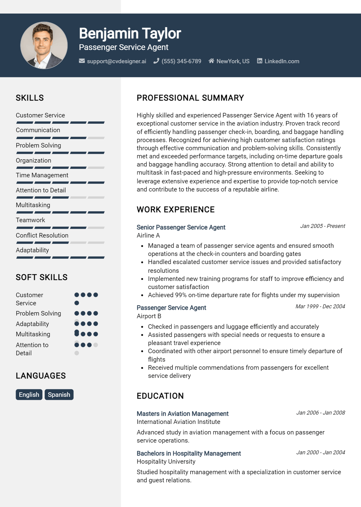 Passenger Service Agent Resume Example for 2026: Free Professional Templates Preview