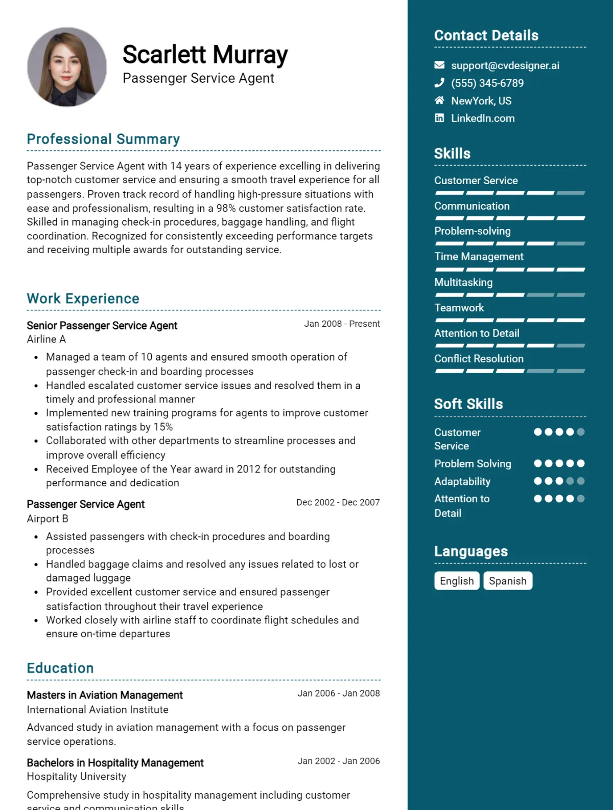 Passenger Service Agent CV Example For 2026: Top CV Skills Preview