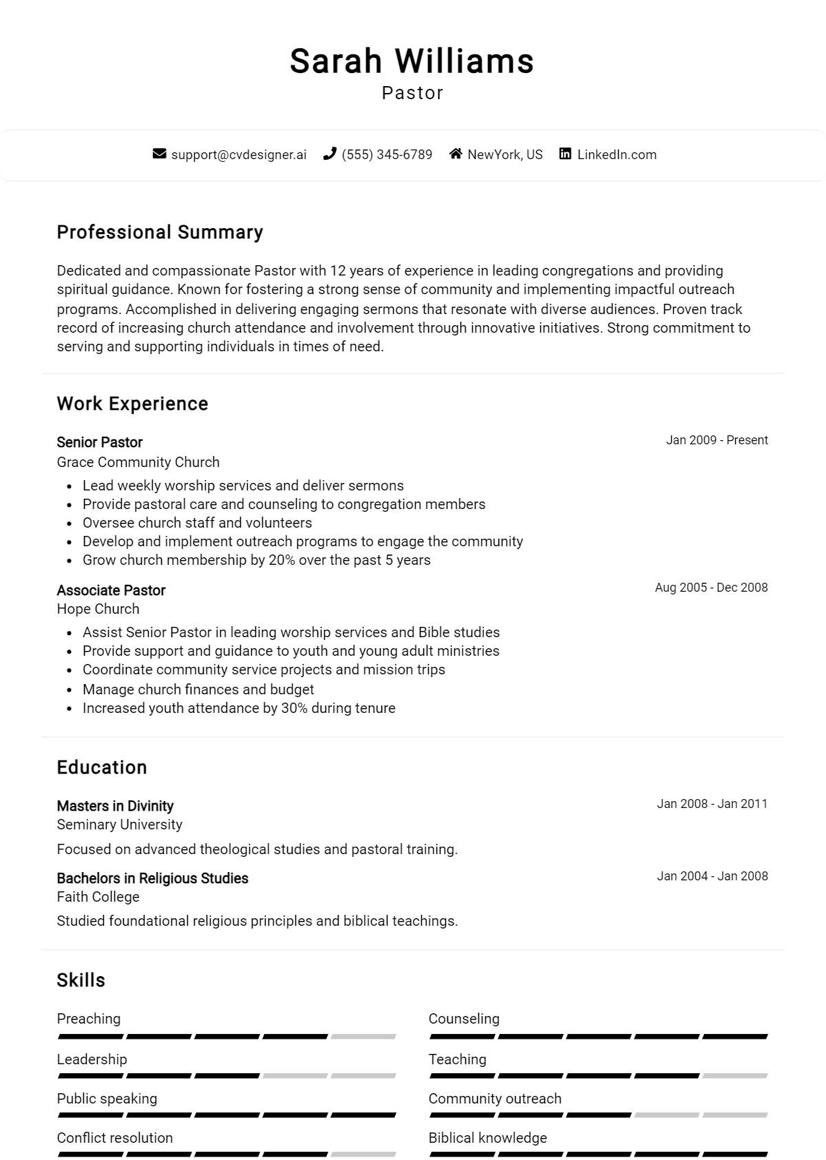 Pastor Resume Example for 2026: Free Professional Templates Preview