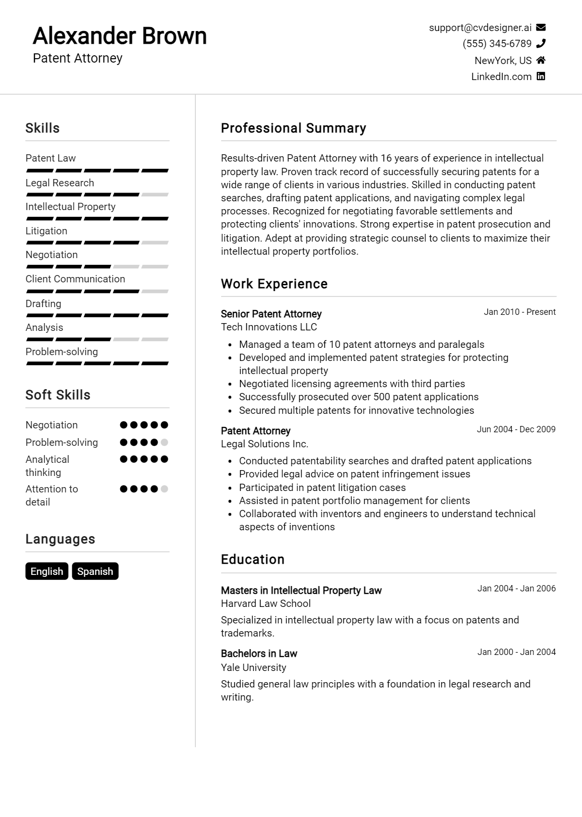 Patent Attorney Resume Example for 2026: Effective CV Writing Tips Preview