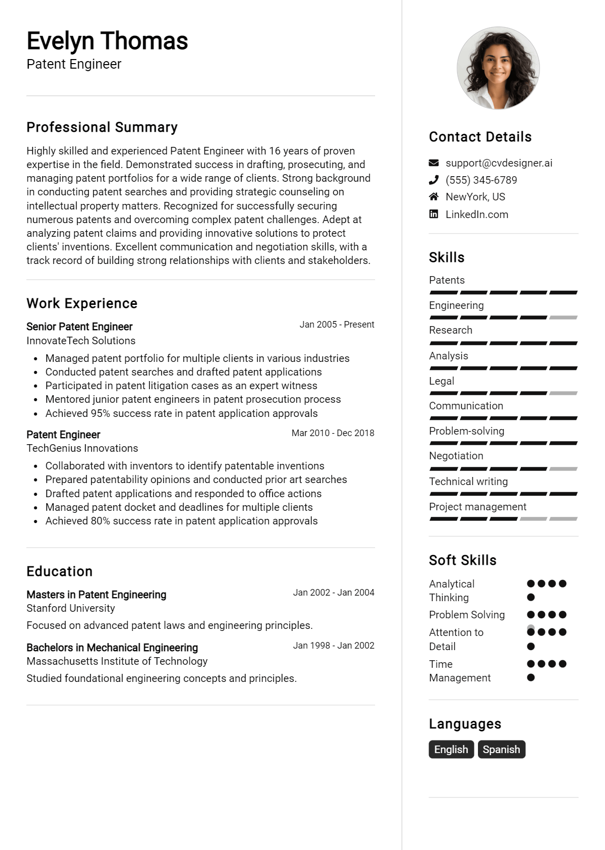 Patent Engineer Resume Example for 2026: Examples & Free Templates Preview