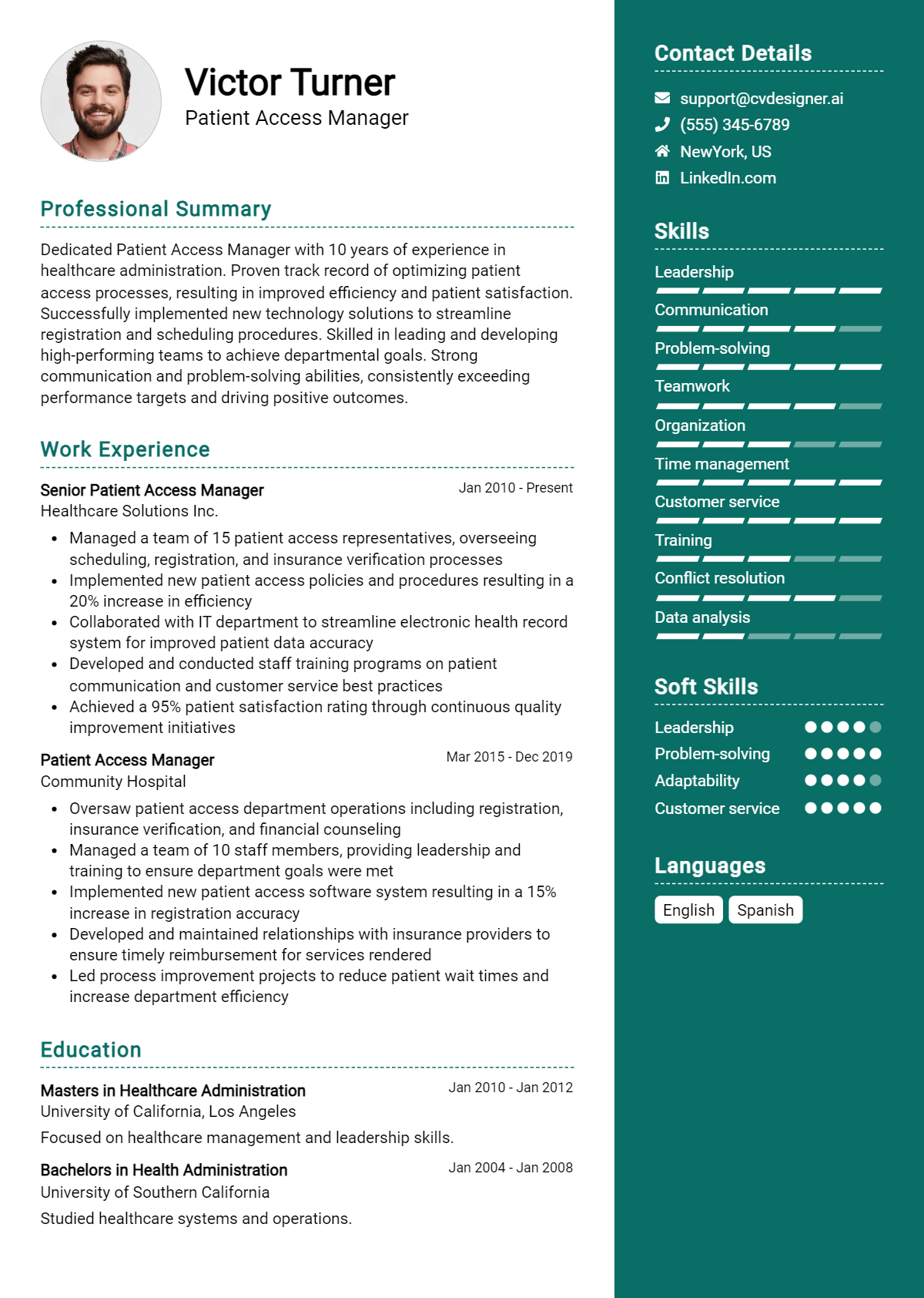 Patient Access Manager Resume Example for 2026: Best Formatting Tips Preview