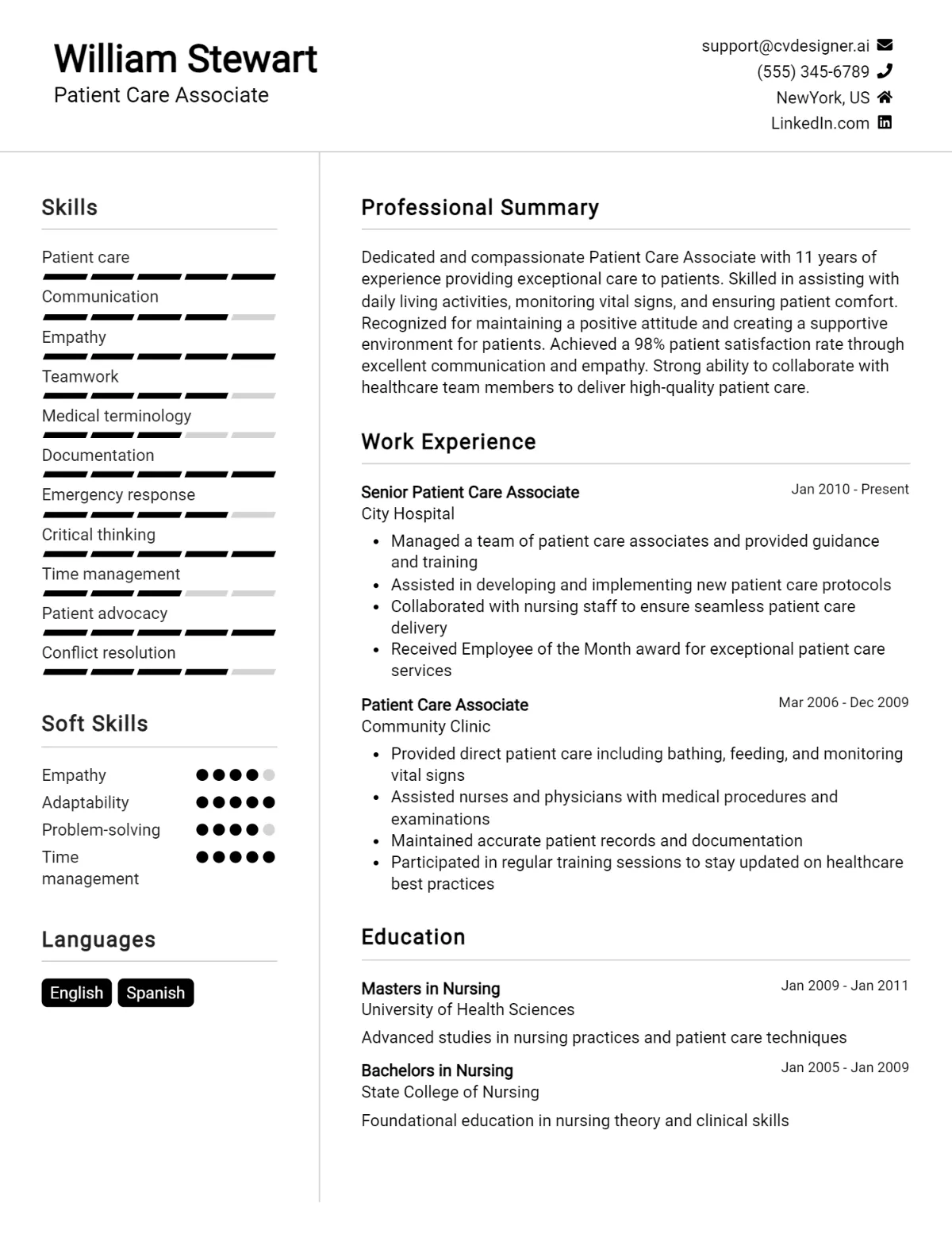 Patient Care Associate CV Example For 2026: How to Craft a Winning CV Preview