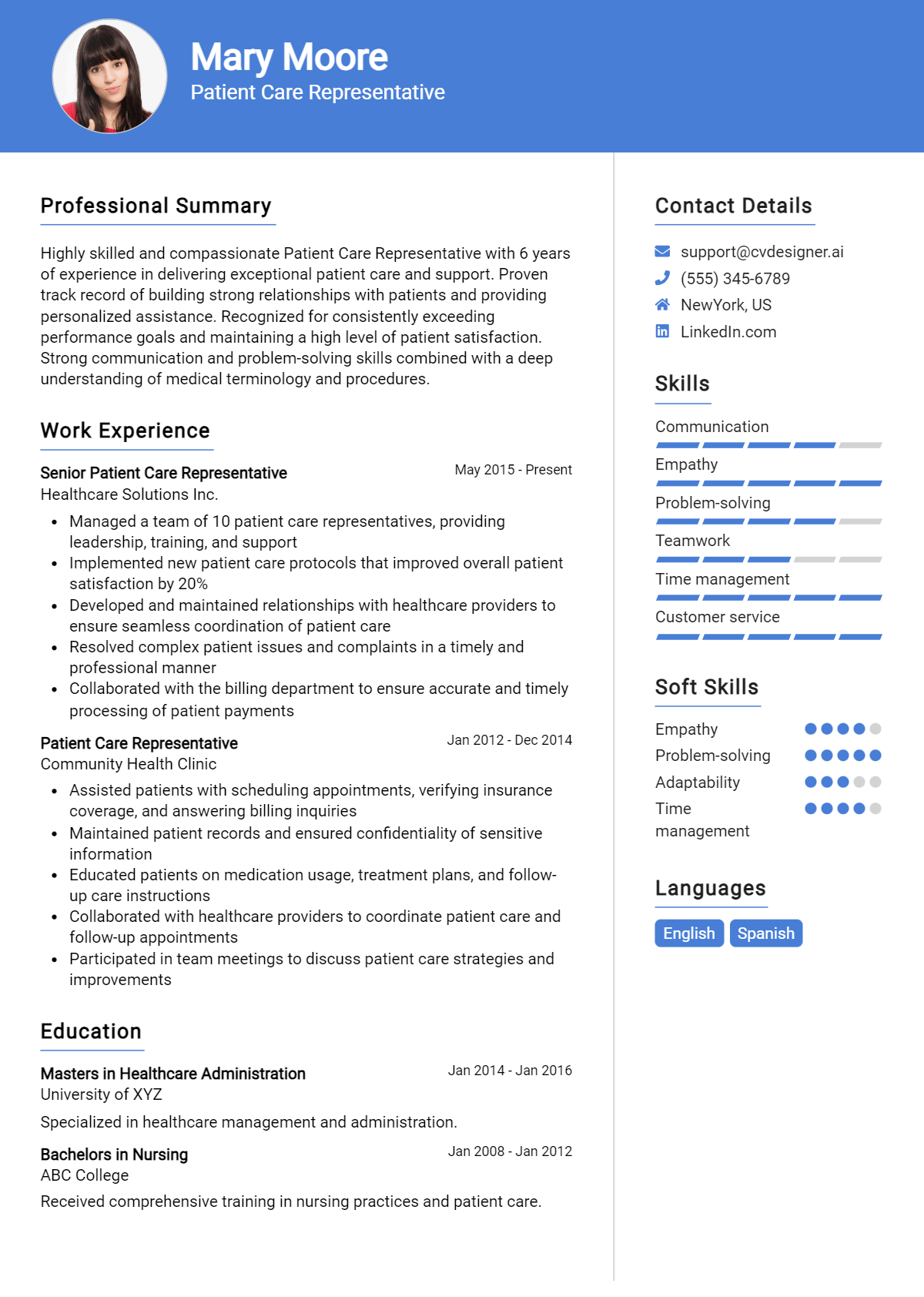 Patient Care Representative Resume Example for 2026: Best Tips & Templates Preview