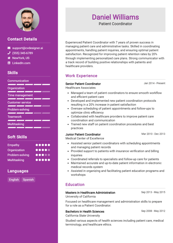 Patient Coordinator Resume Example