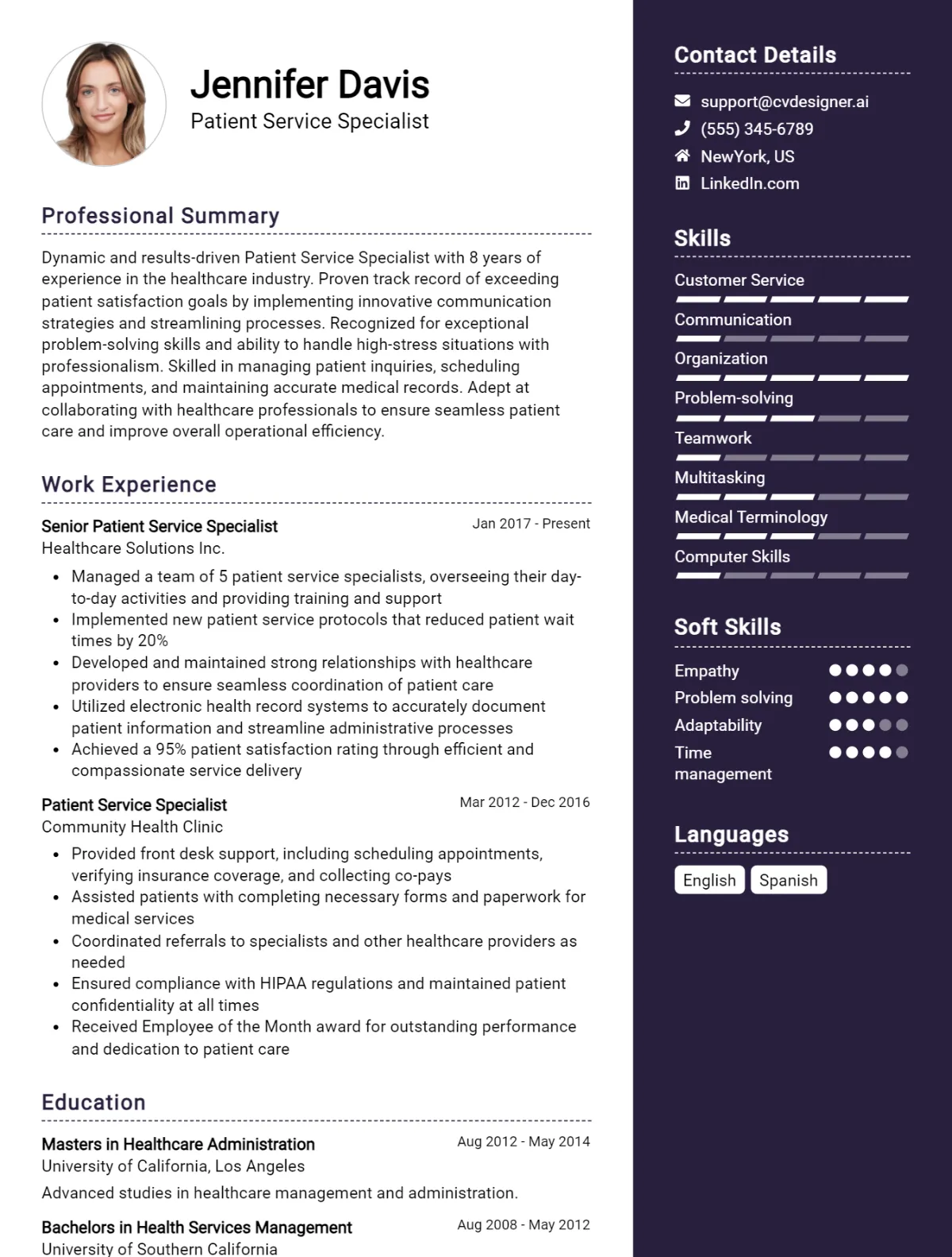 Patient Service Specialist CV Example For 2026: Best Tips & Templates Preview