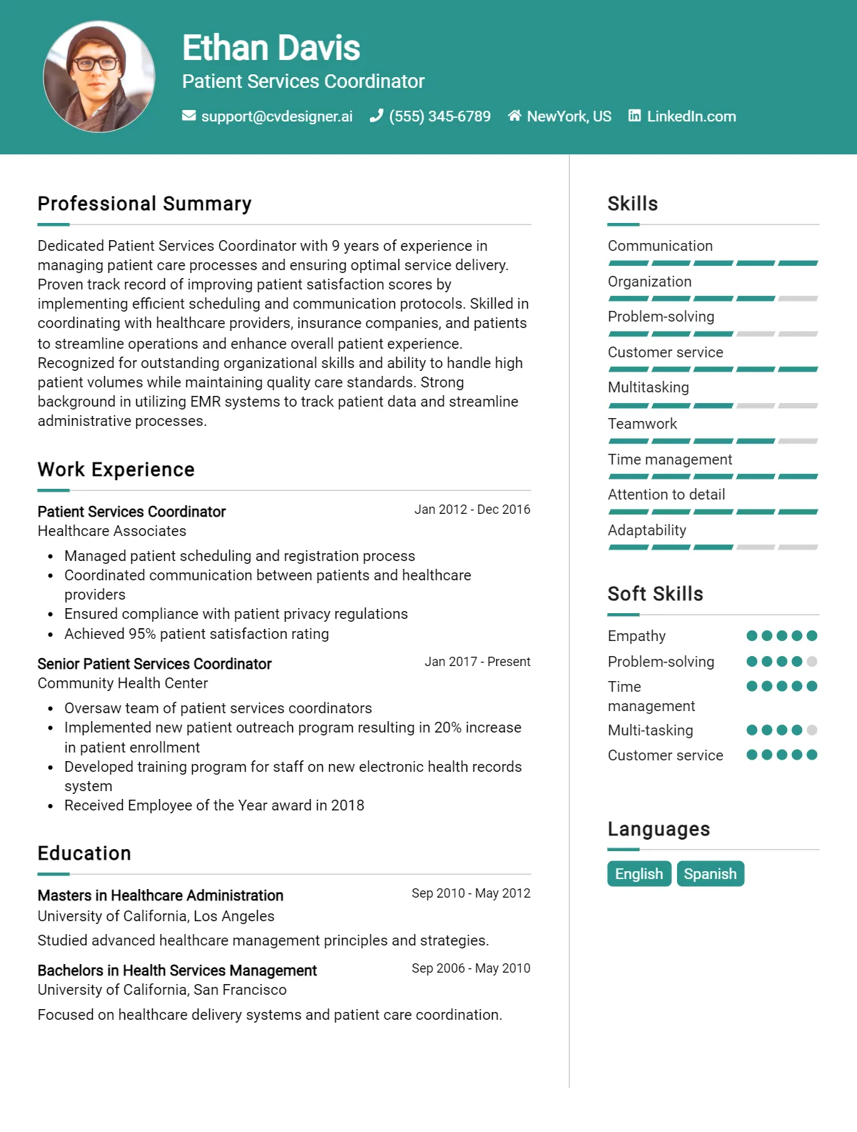 Patient Services Coordinator CV Example For 2026: Tips & Templates Preview