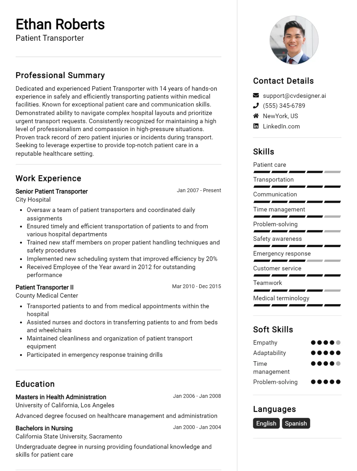 Patient Transporter CV Example For 2026: Best Tips & Templates Preview