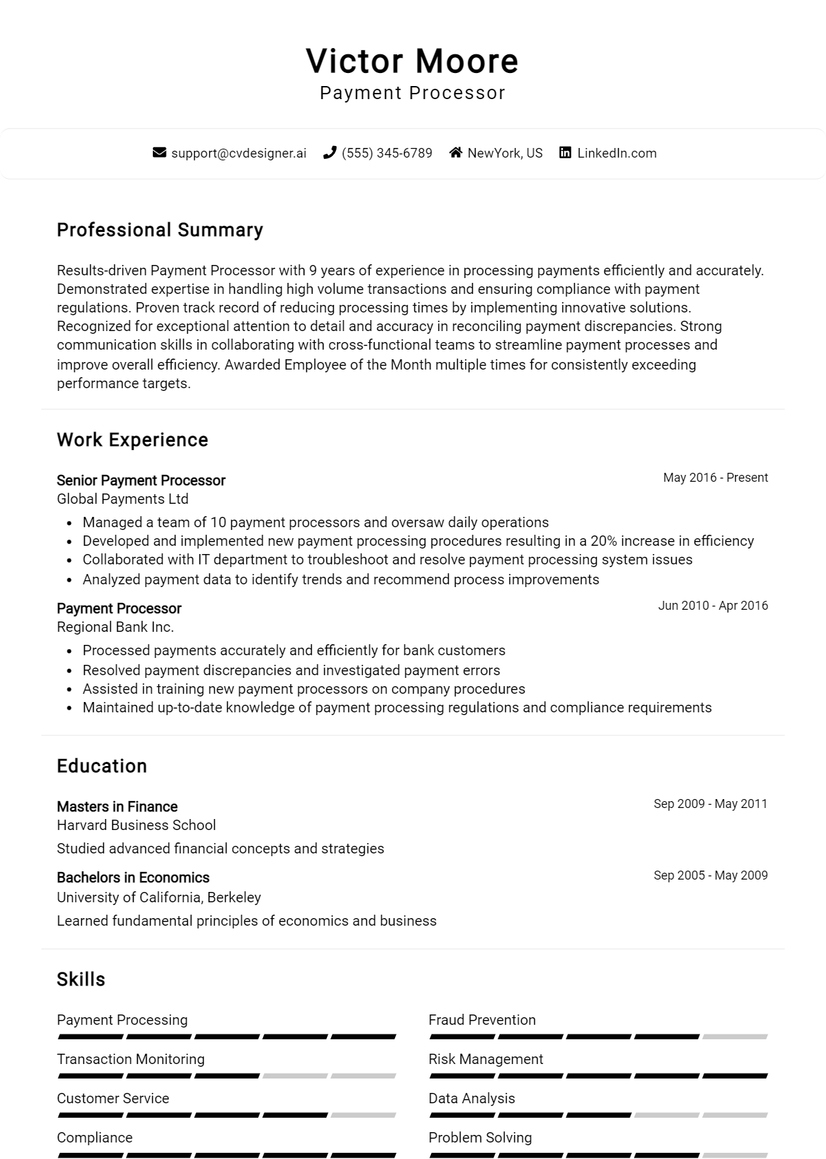 Payment Processor Resume Example for 2026: Free Downloadable Templates Preview
