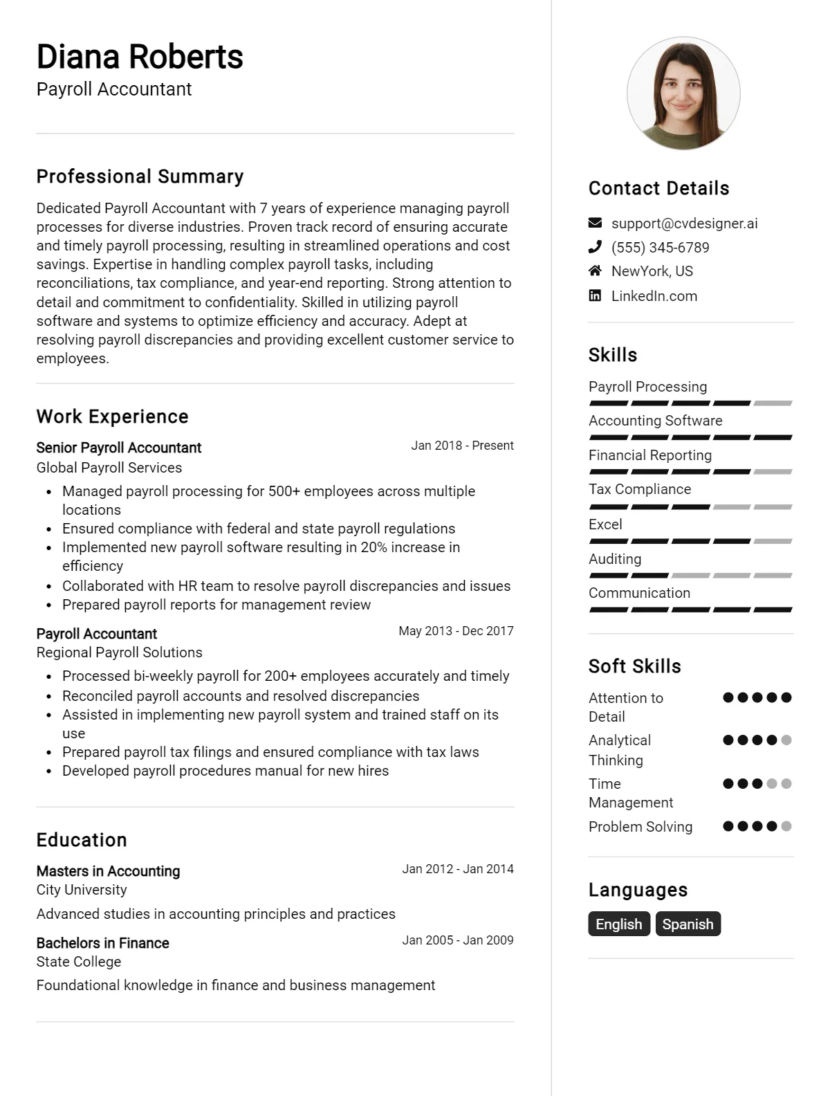 Payroll Accountant CV Example & Templates for 2026 Preview