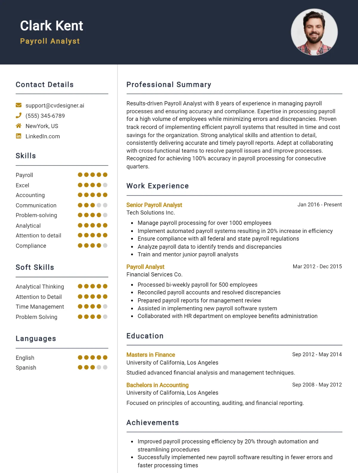 Payroll Analyst CV Example For 2026: Samples & Best Practices Preview