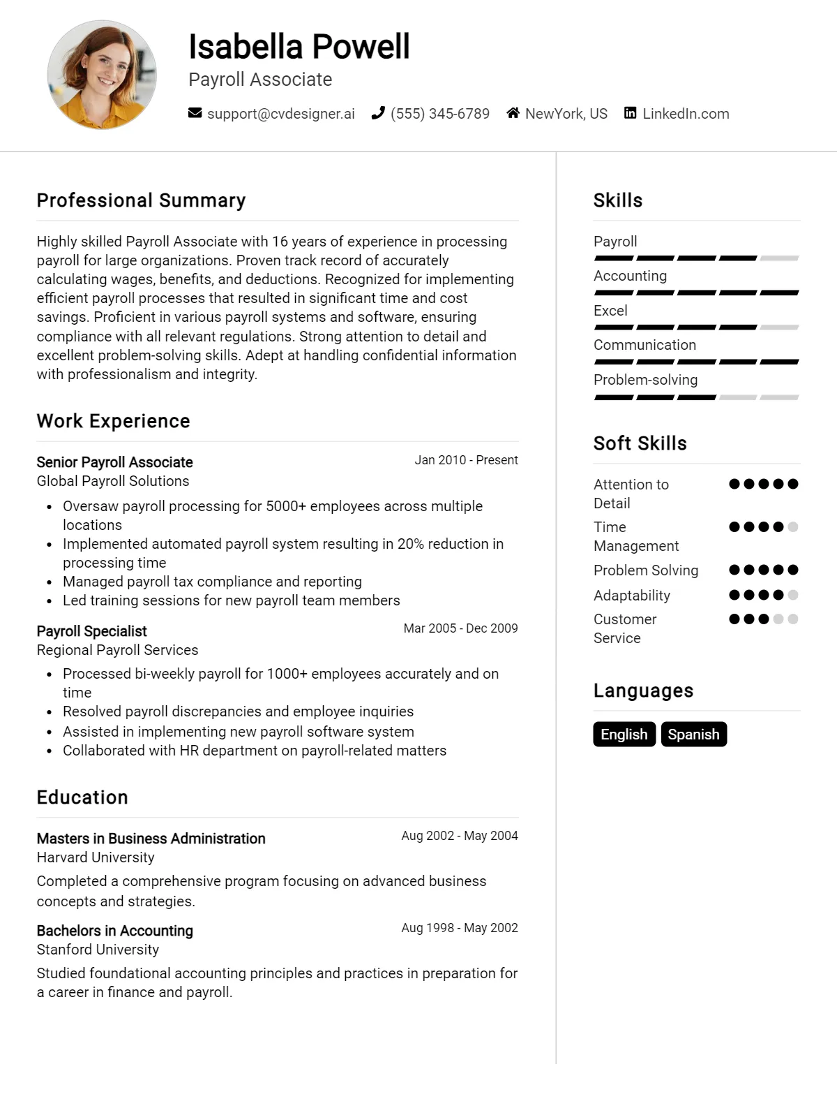 Payroll Associate CV Example For 2026: Effective CV Writing Tips Preview