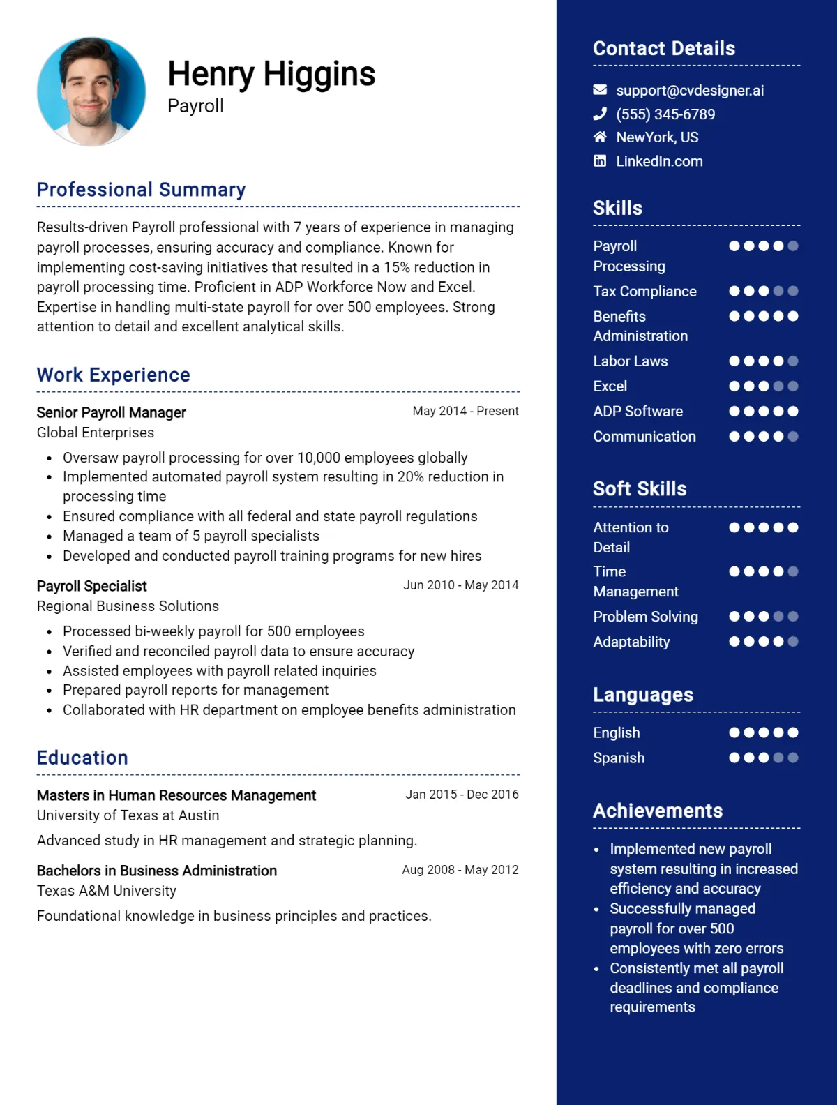 Payroll CV Example For 2026: Best Writing Guide Preview