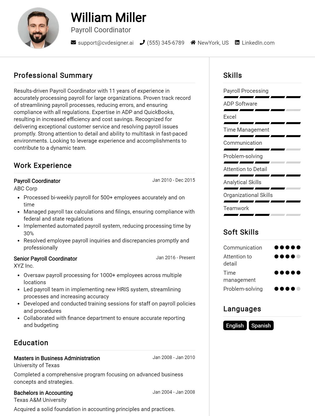 Payroll Coordinator CV Example For 2026: Expert Tips & Templates Preview