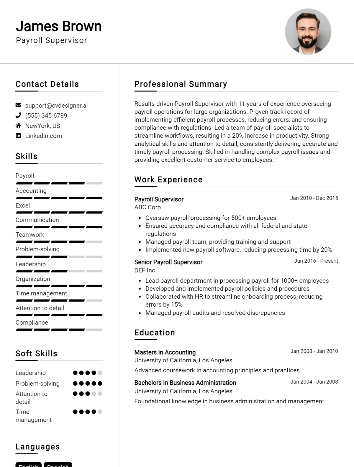 Payroll Supervisor CV Example For 2026: Ultimate Guide Preview