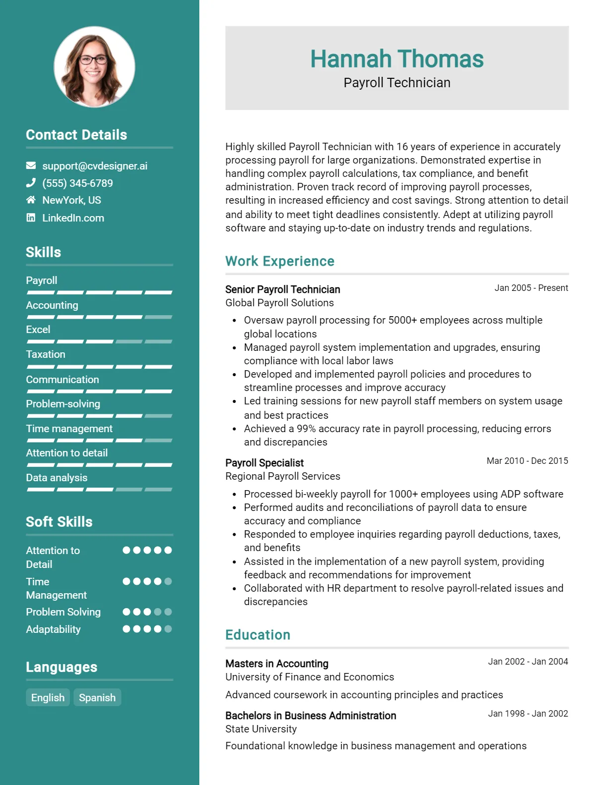 Payroll Technician CV Example For 2026: How to Create a Professional CV Preview