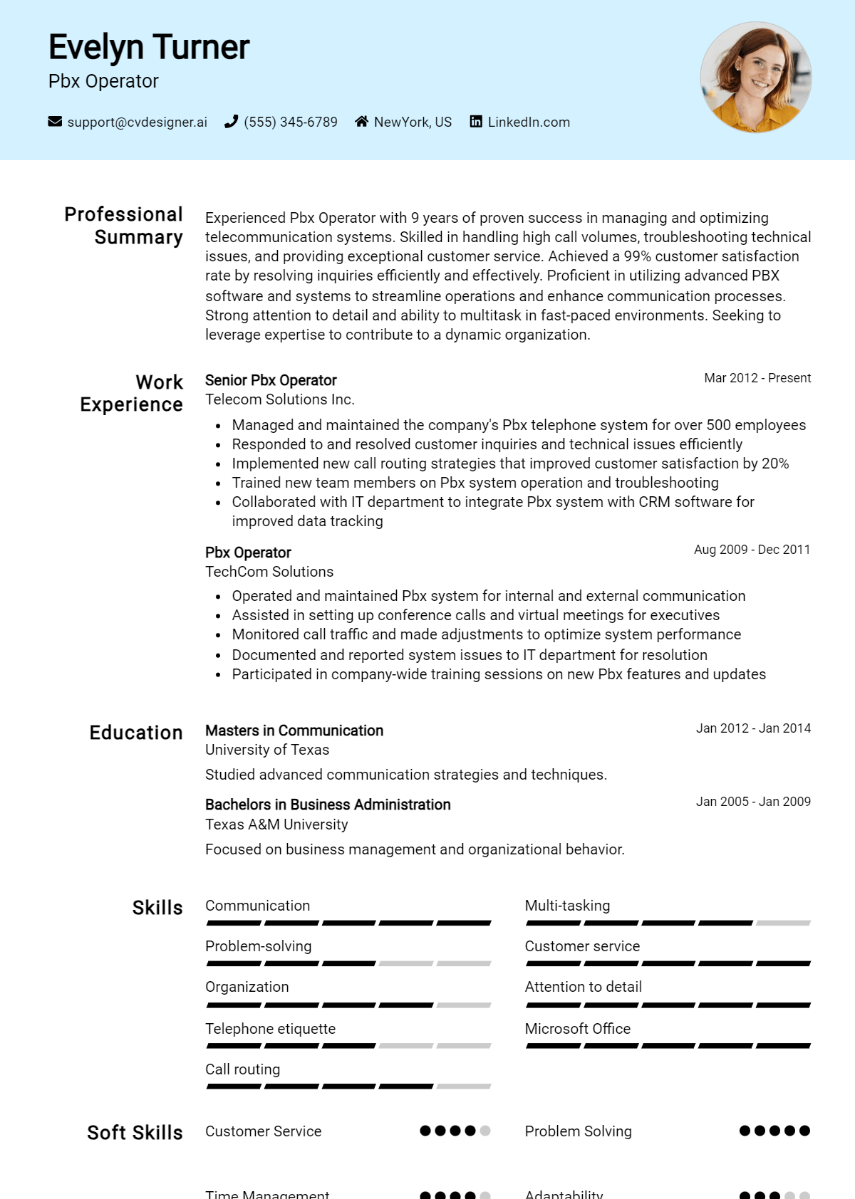 Pbx Operator Resume Example for 2026: Effective CV Writing Tips Preview