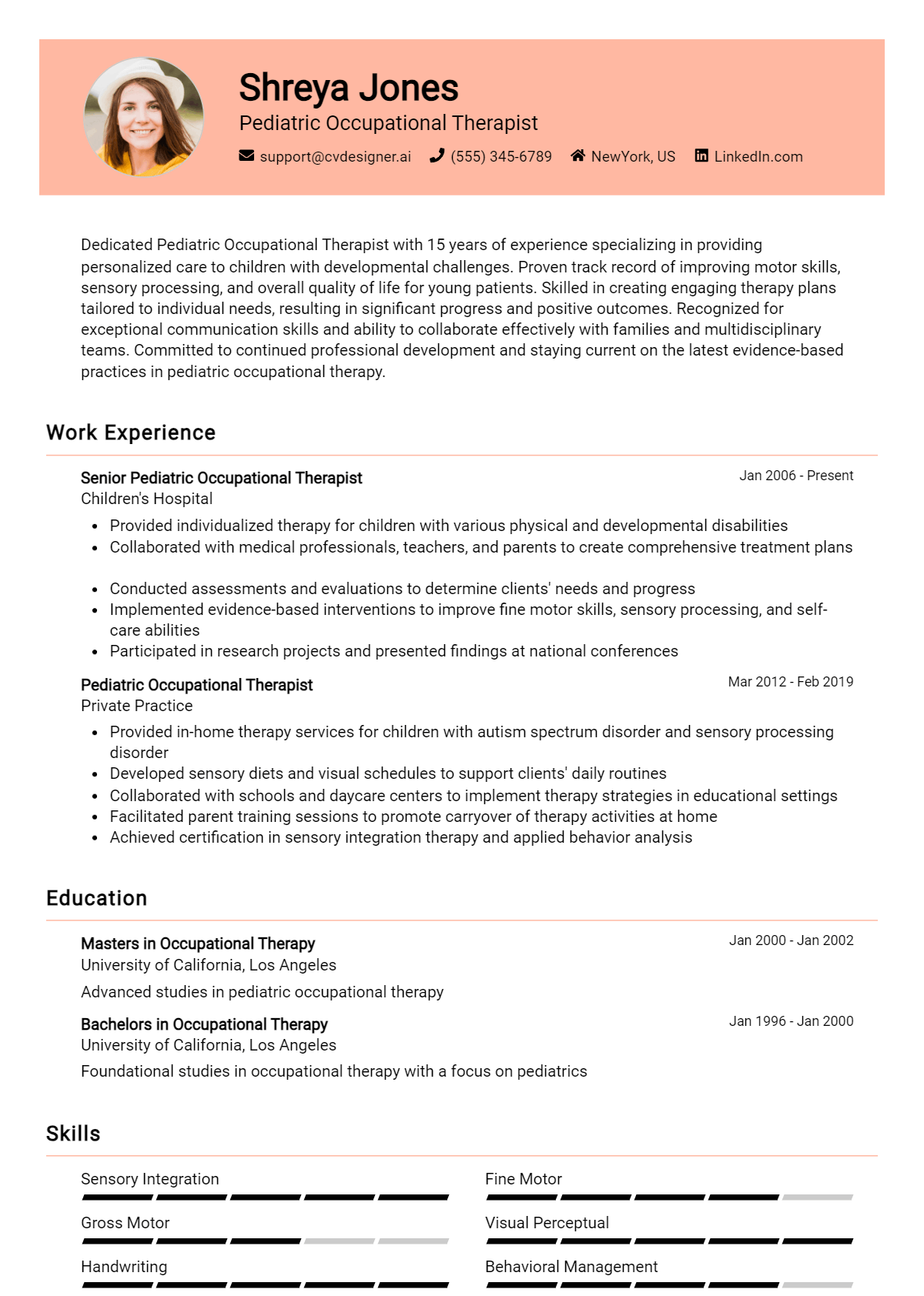 Pediatric Occupational Therapist Resume Example for 2026: Top Templates Preview