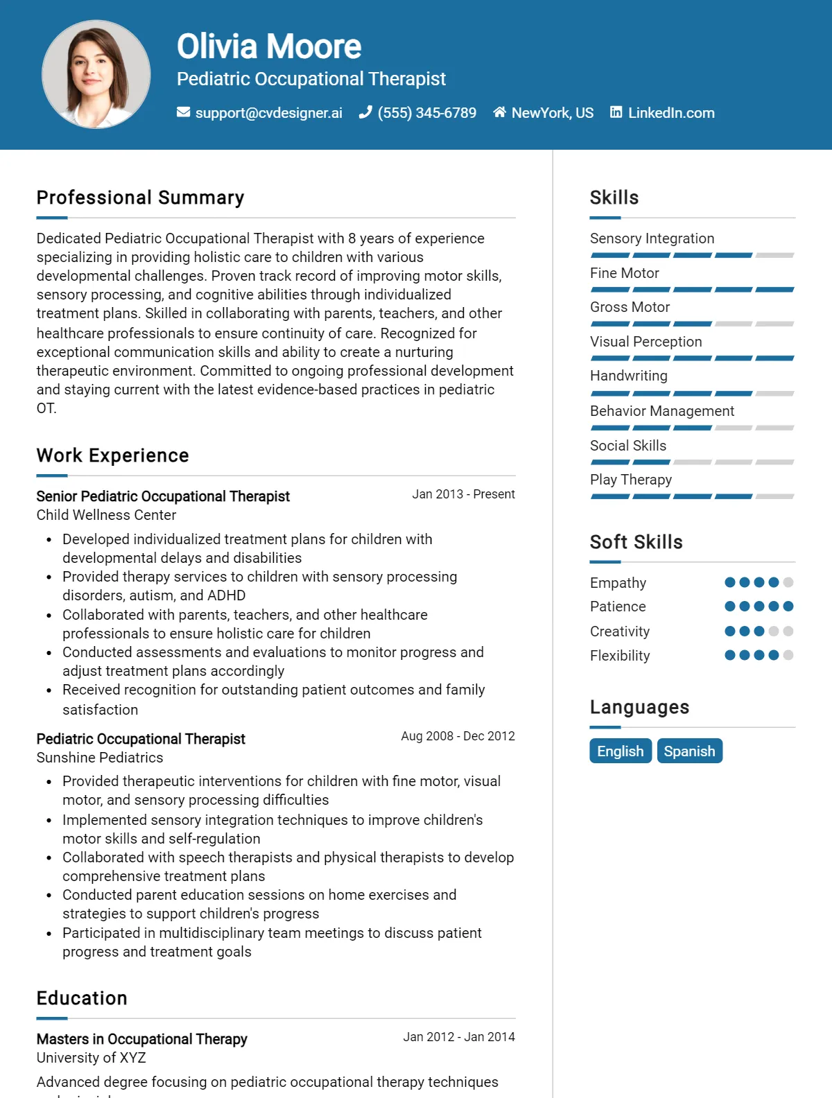 Pediatric Occupational Therapist CV Example For 2026: Ultimate Guide Preview