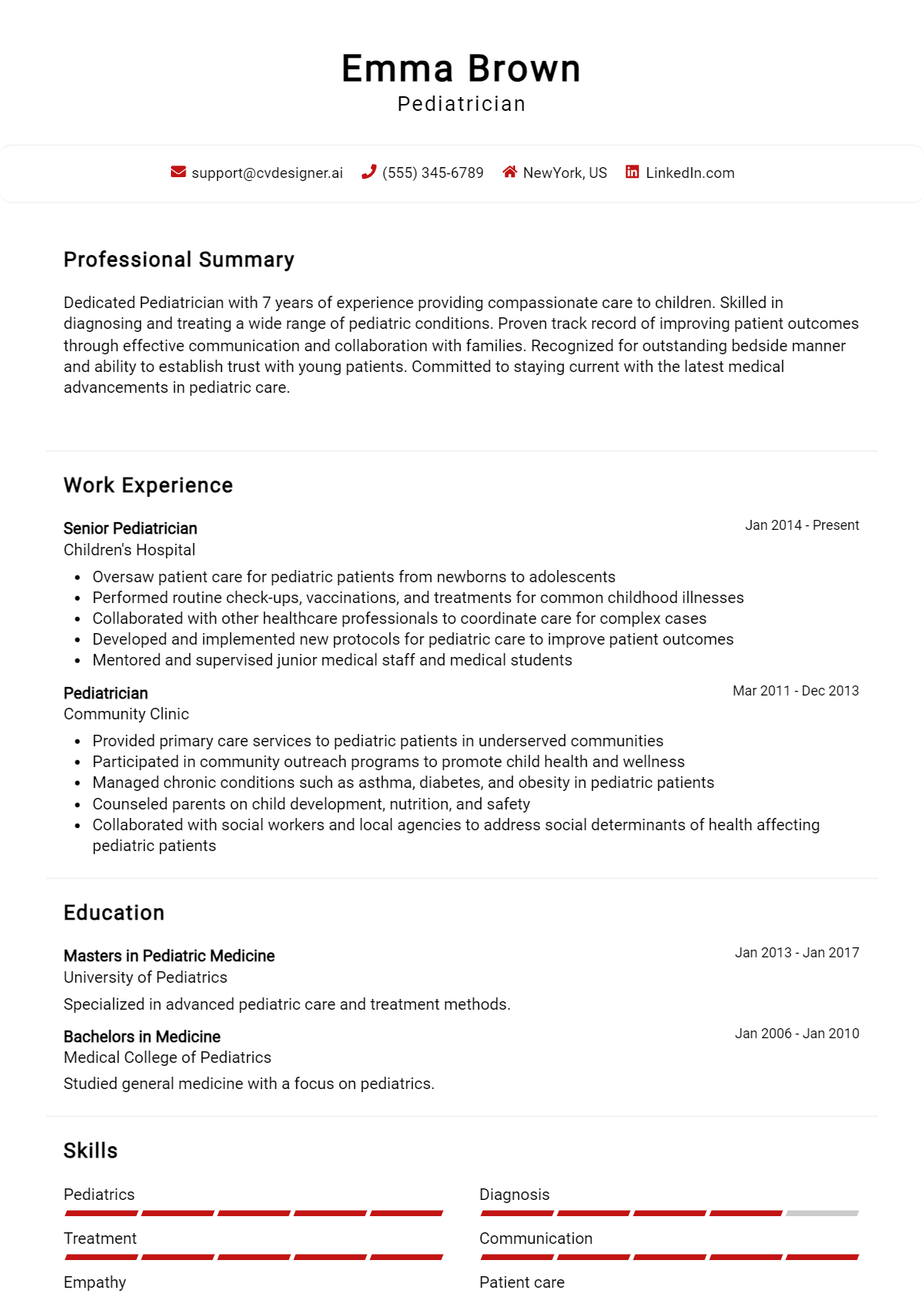 Pediatrician Resume Example for 2026: Best Writing Guide Preview